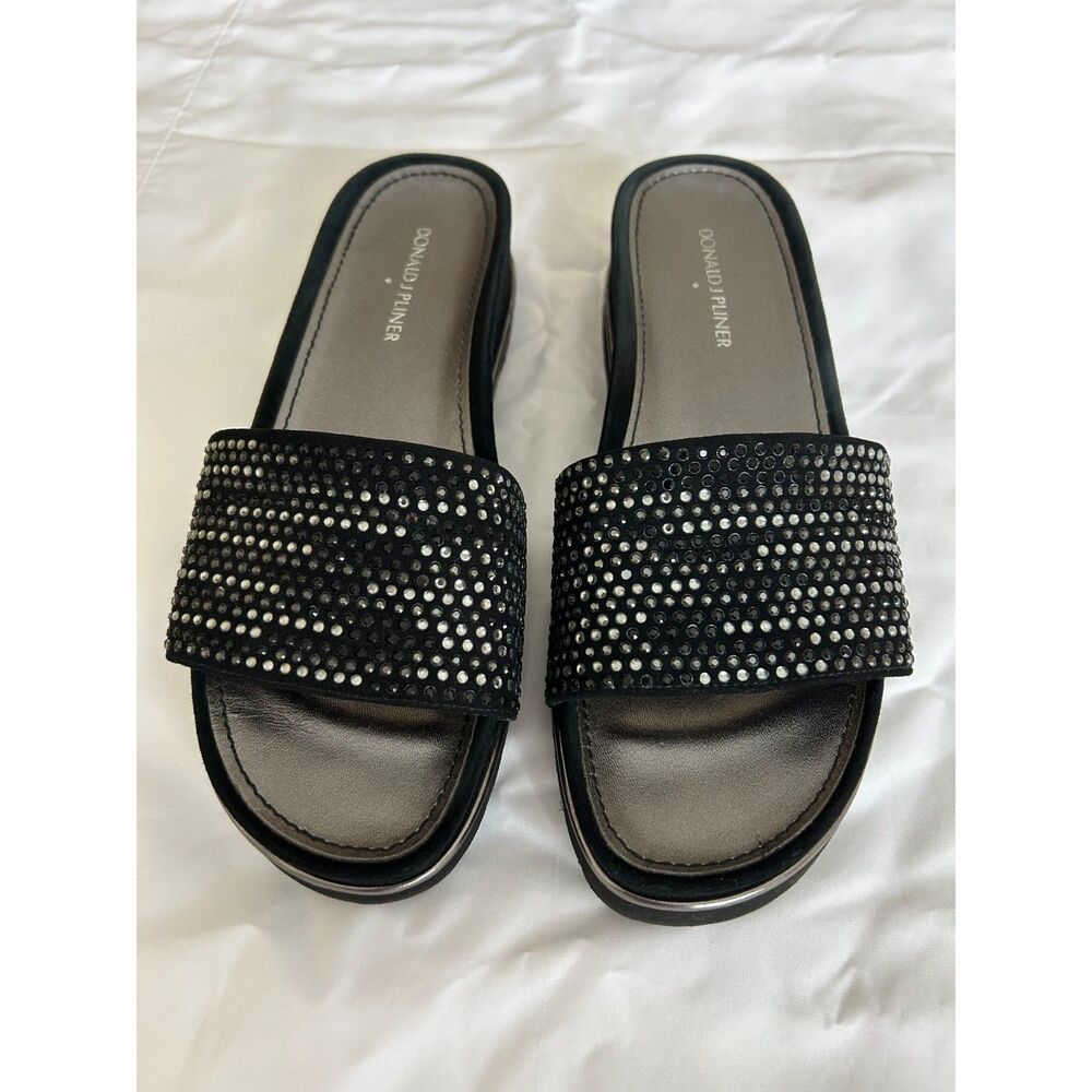 Donald J Pliner Women's Black Crystal Rhinestone Platform Slide Sandals Size 9M